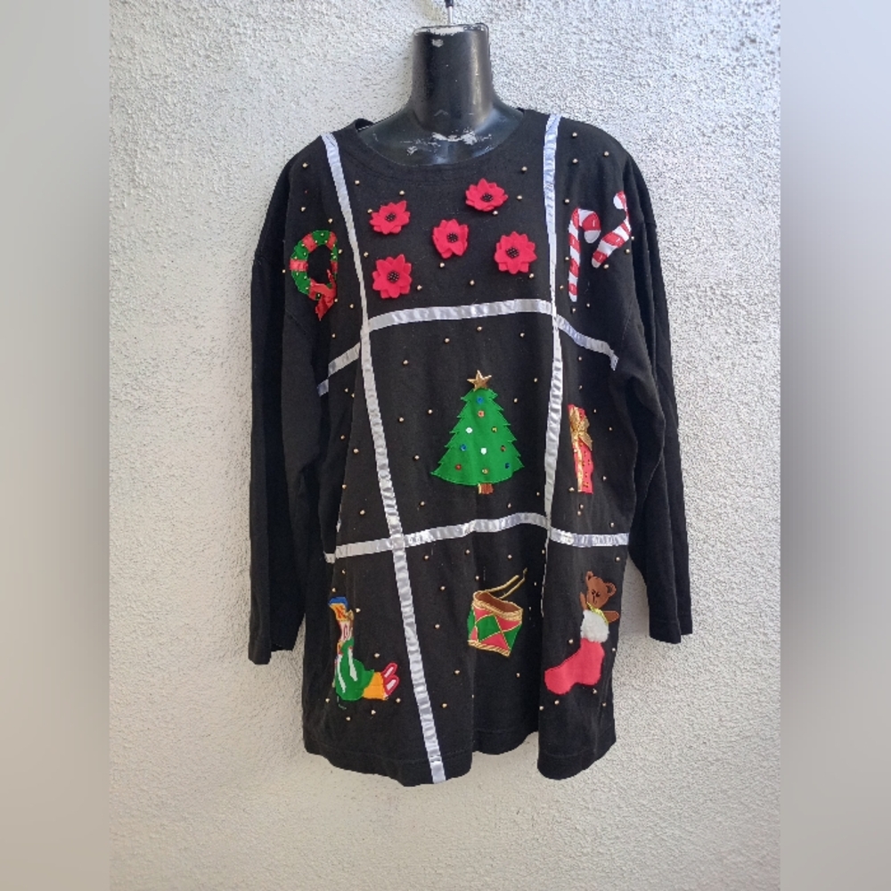 Chaus Women Holiday Shirt Christmas Ugly Party Vintage Retro Winter Long Sleeve